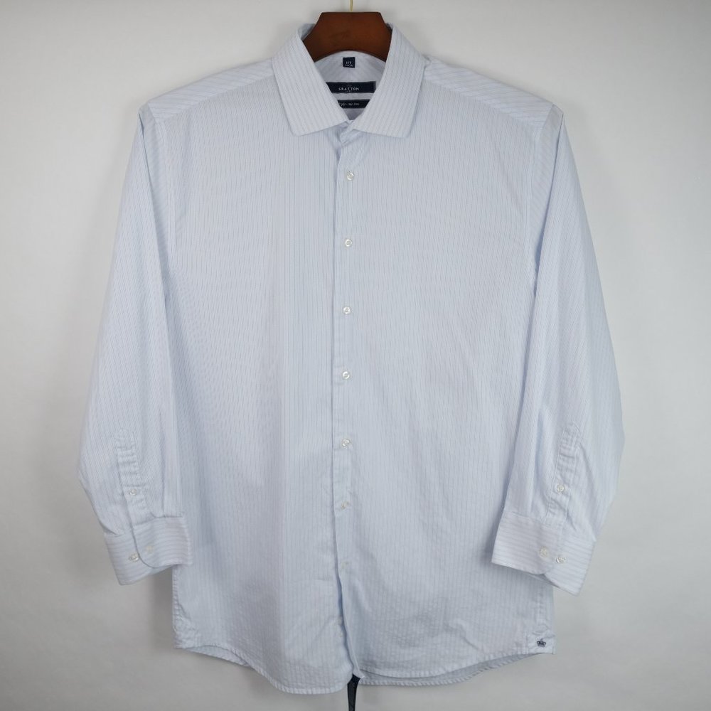 Mens Grafton 1853 Button Up Dress Shirt 17 T 24/35 2 Ply Non Iron Light Blue